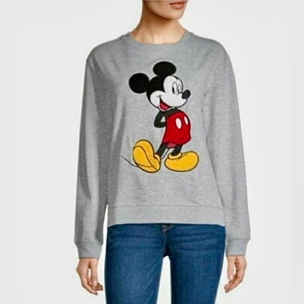 Disney Mickey Mouse Embroidered Grey Crewneck Sweatshirt US S